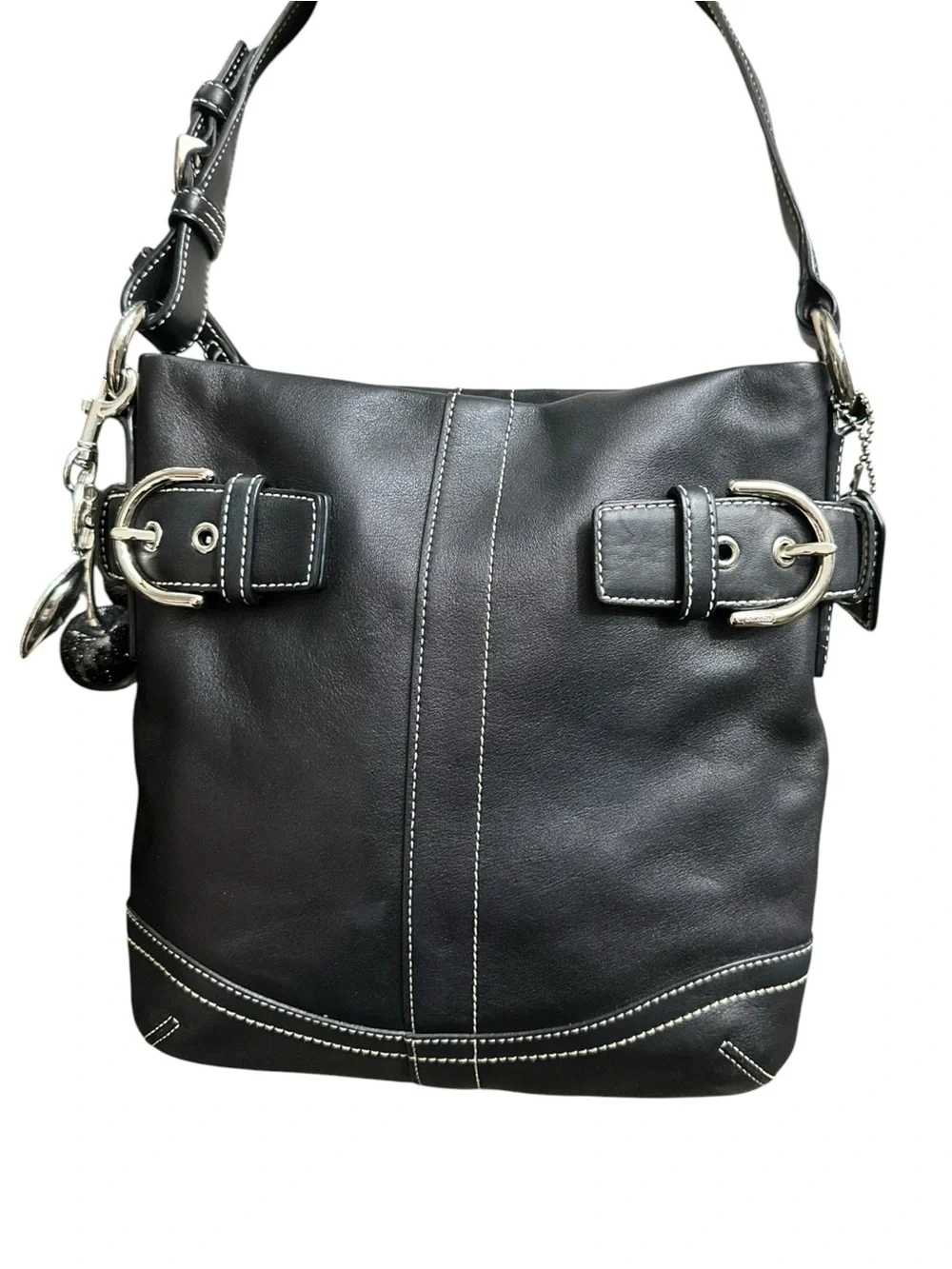 Vintage Coach Soho Black Leather Slim Shoulder Bag G05S-1453 w/ silver hardware